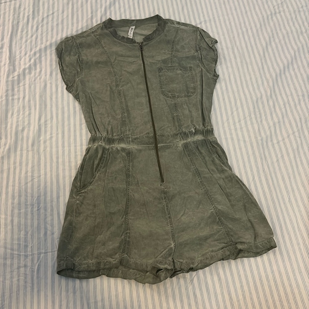 Army green zip up romper